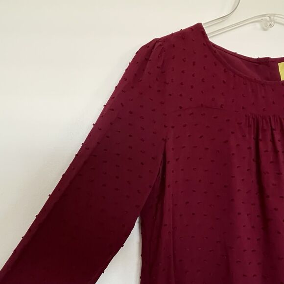 Maeve Anthropologie Emmeline Swiss Dot Blouse Size 0 Burgundy Red Boho Office - Picture 2 of 10